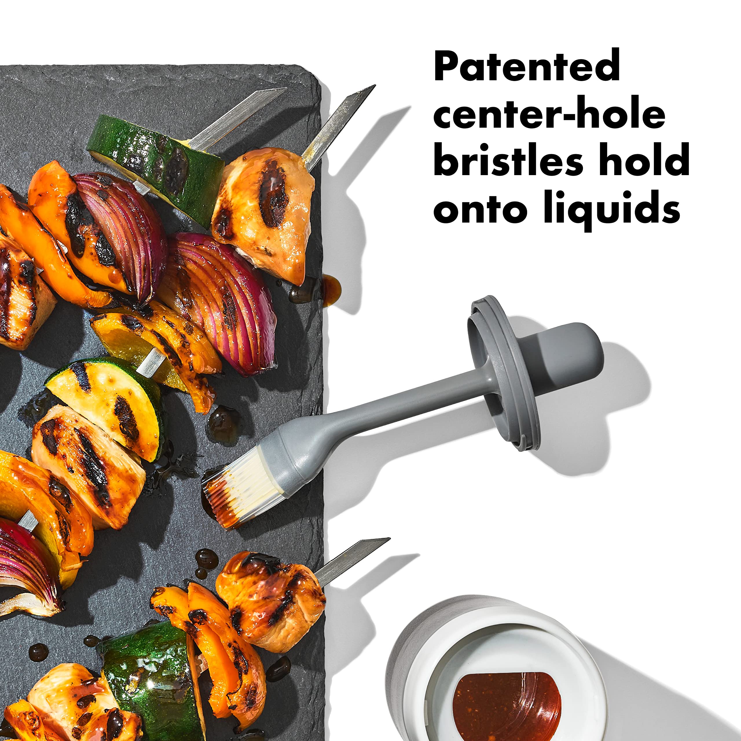 OXO Good Grips heat-resistant silicone brush spreads oil evenly on griddles