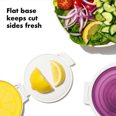 OXO Good Grips hinged silicone lid seals any shape for extended freshness.