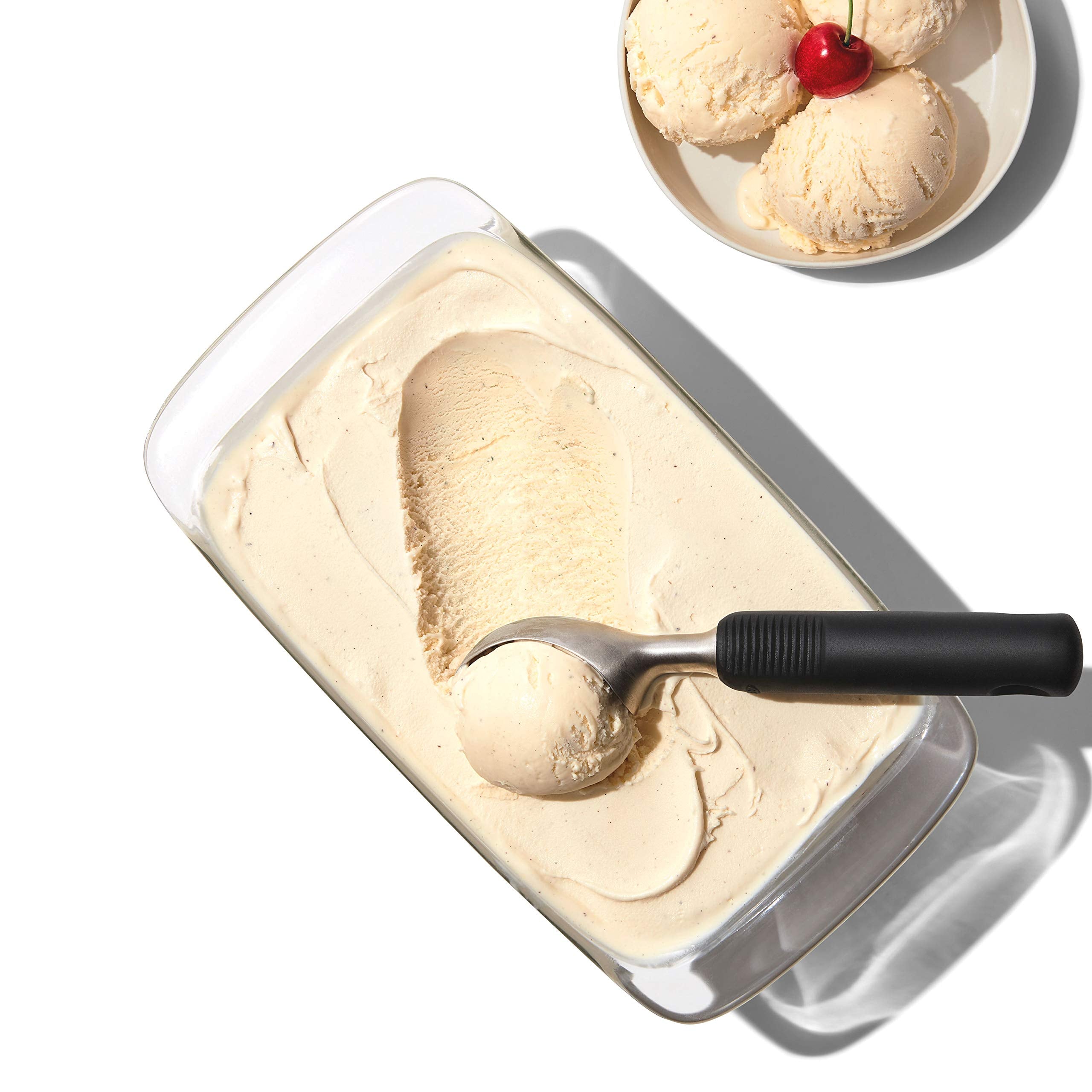 OXO Good Grips solid stainless steel ice cream scoop highlights durable construction