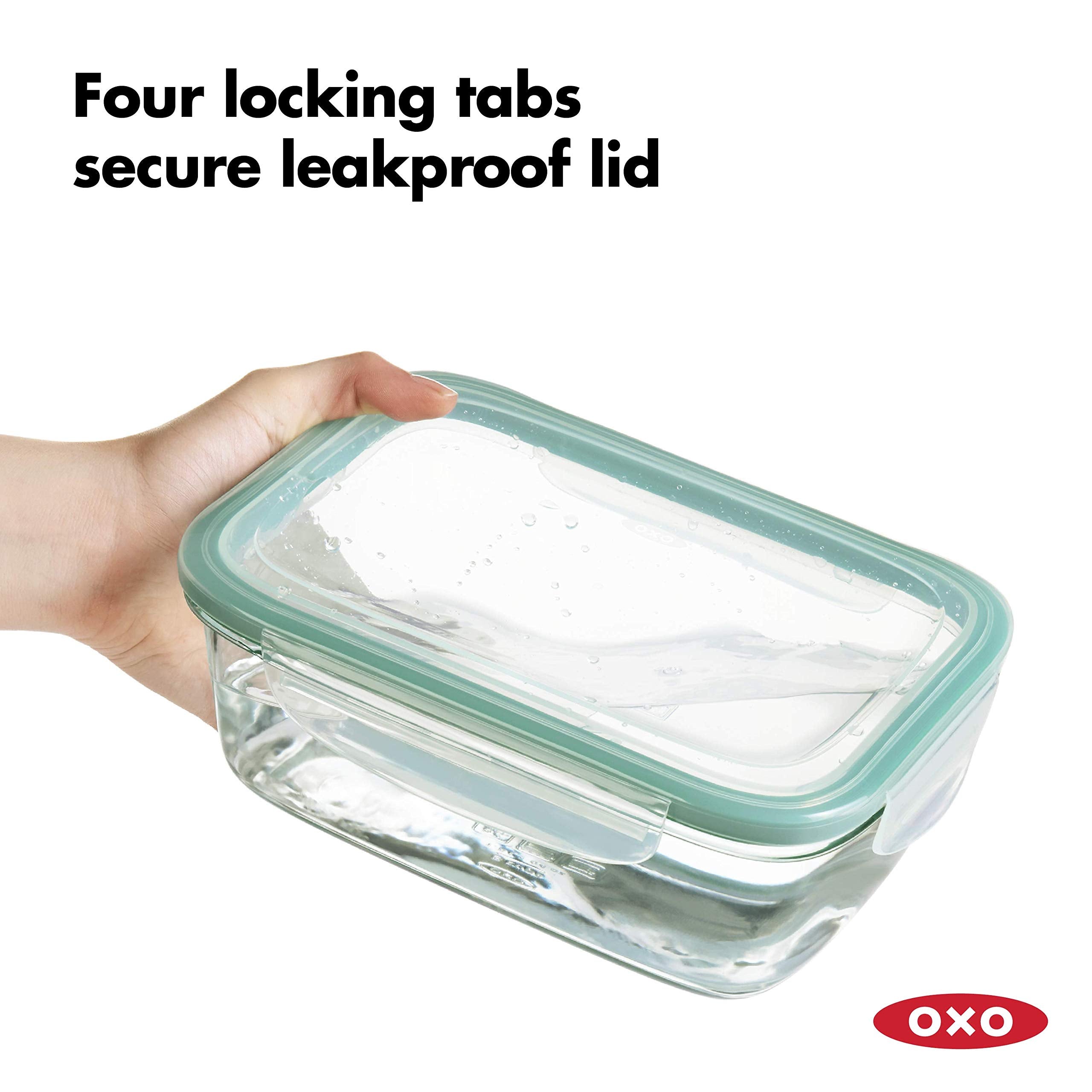 OXO Good Grips interchangeable lids for same-size containers simplify storage.