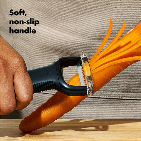 Uniform julienne strips produced by the OXO Good Grips Peeler