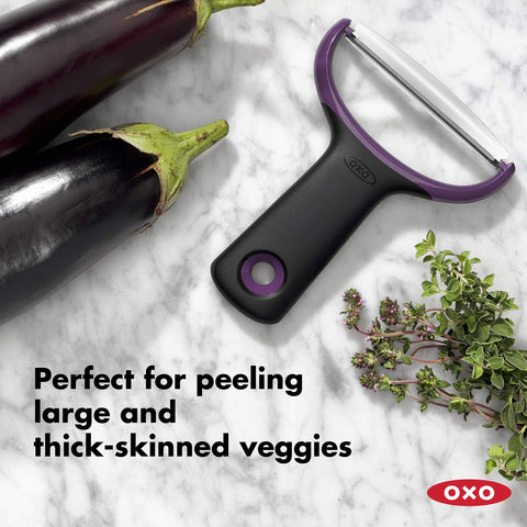 OXO Good Grips Y-peeler shown with rustproof stainless blade for durability