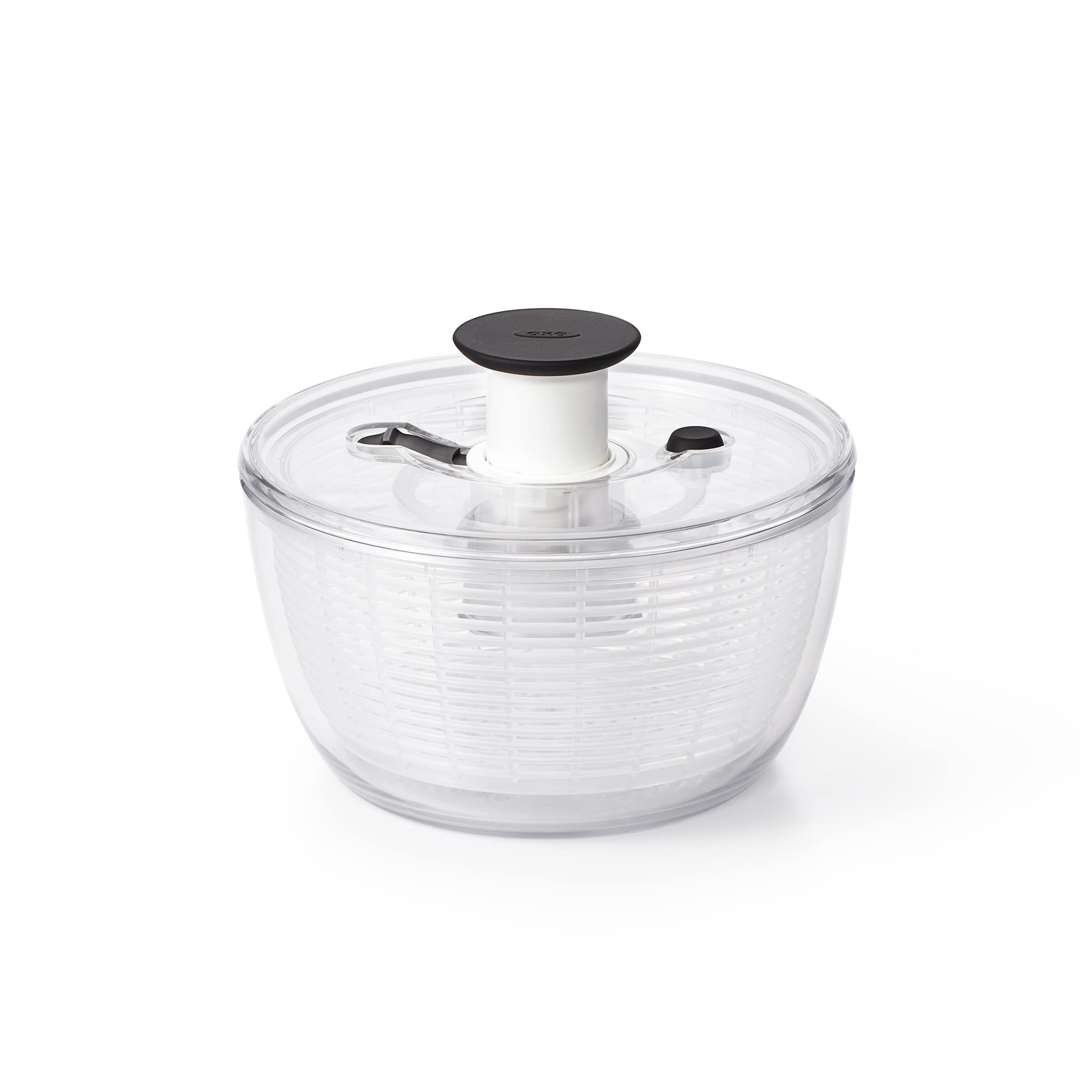 OXO Good Grips Little Salad Spinner with one-handed pump action for quick drying.