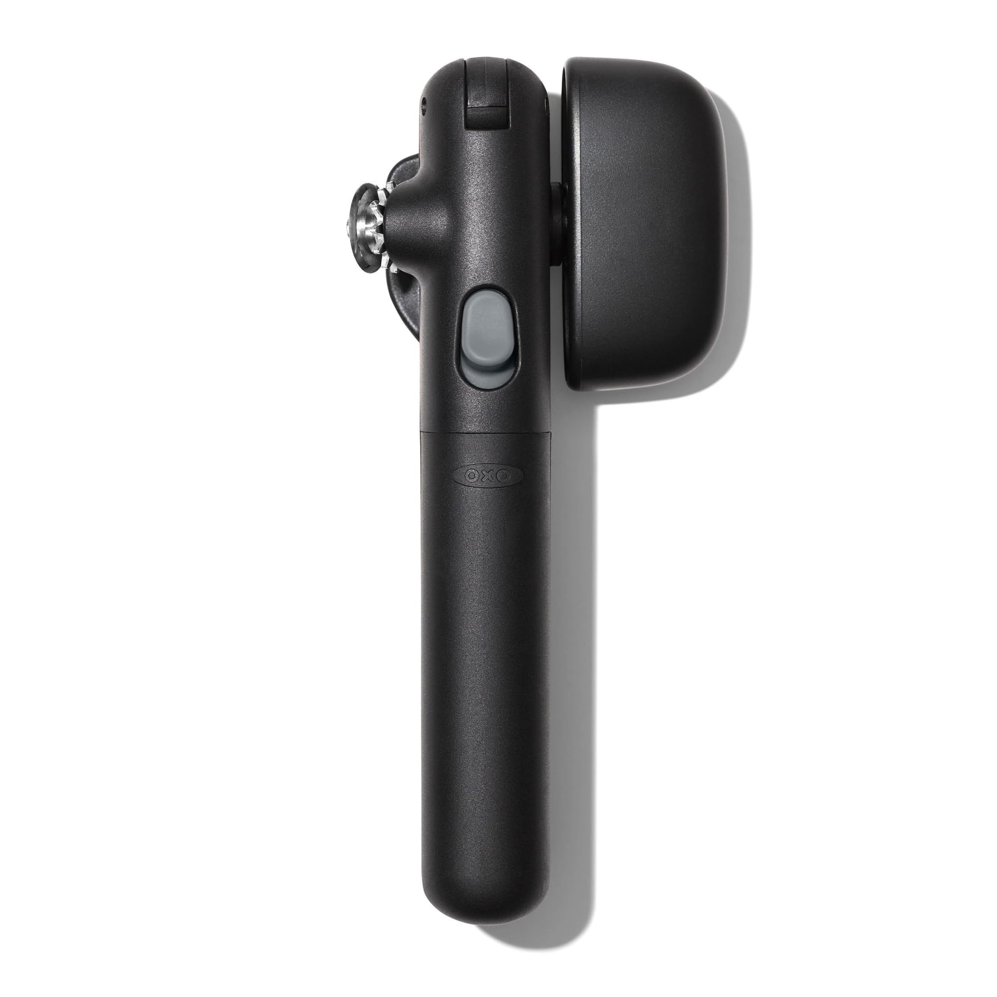 OXO Good Grips Lock & Go can opener with magnetic lid lift for hands-free disposal.