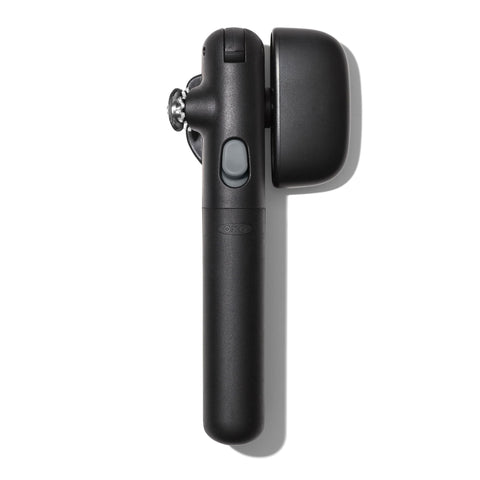OXO Good Grips Lock & Go can opener with magnetic lid lift for hands-free disposal.
