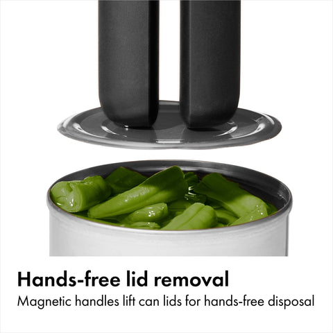 Locking arms secure the can for smooth opening with the OXO opener.