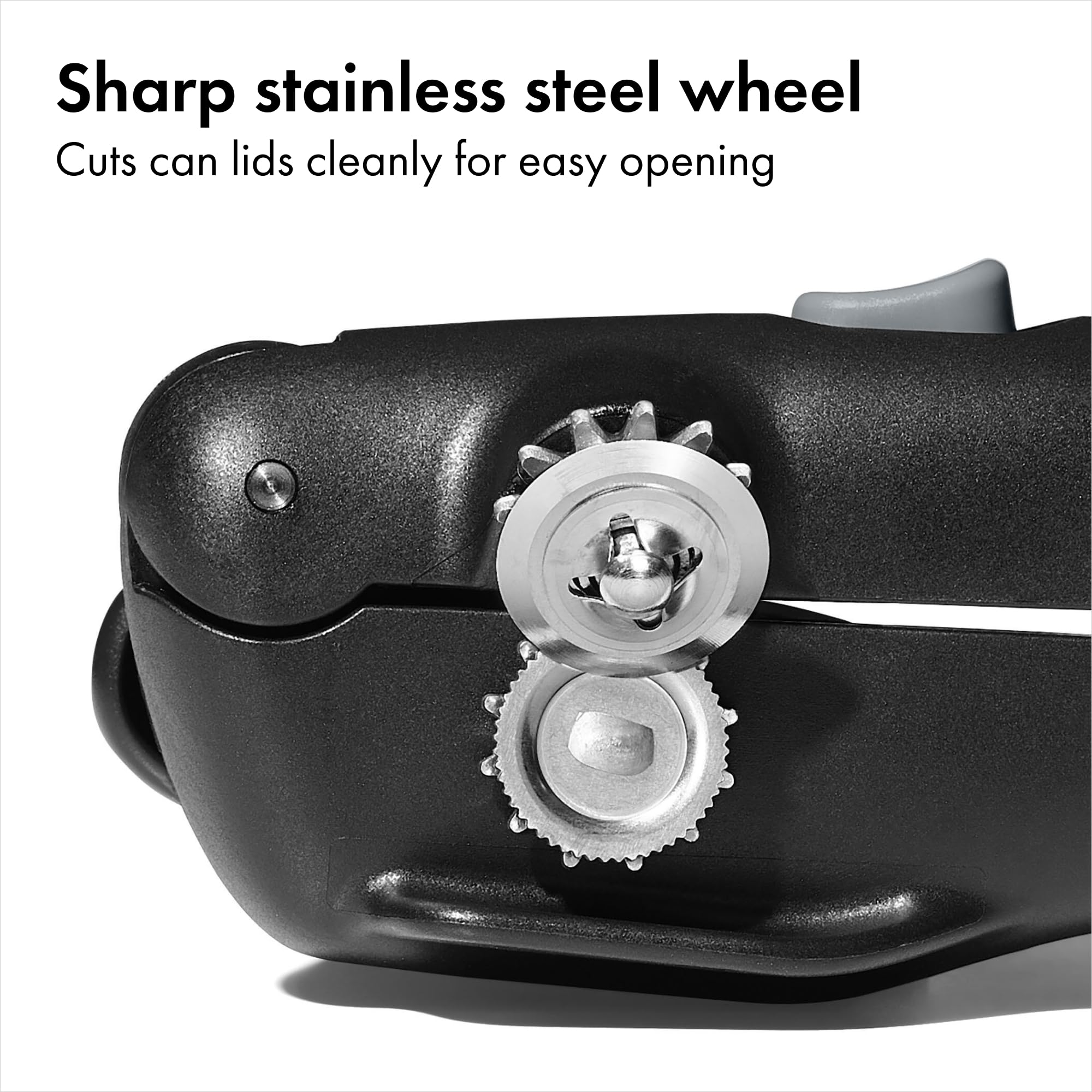 Stainless steel cutting wheel slices lids cleanly with precision.