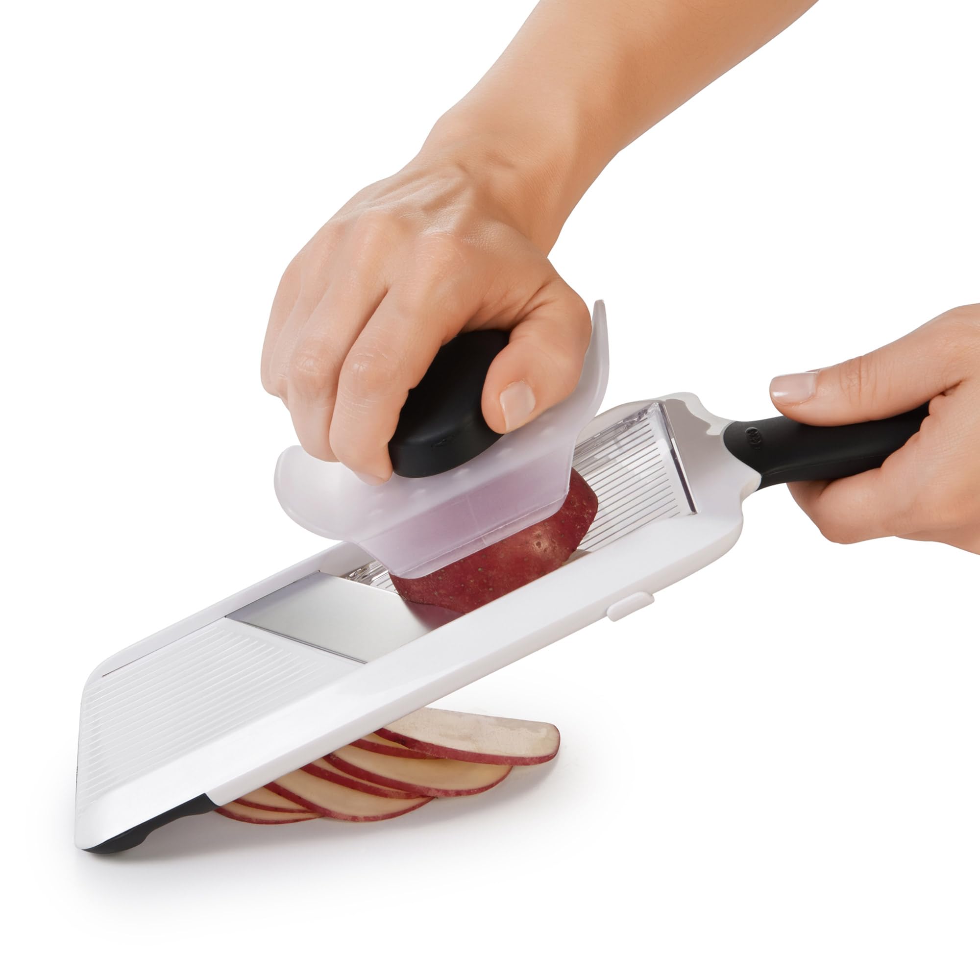 Slice directly onto plate using OXO mandoline