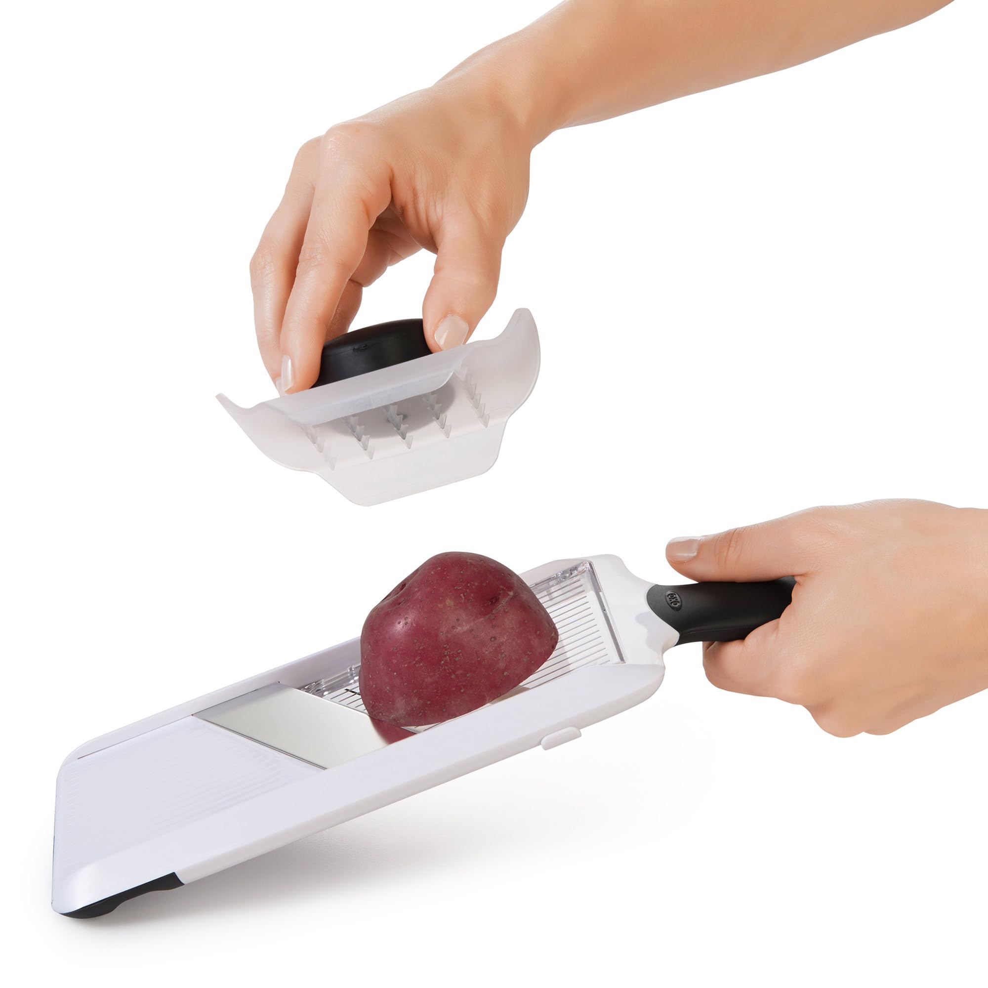 OXO mandoline with stable foot on counter