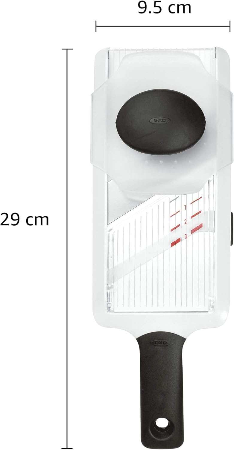 Stainless steel blade on OXO mandoline for durable use