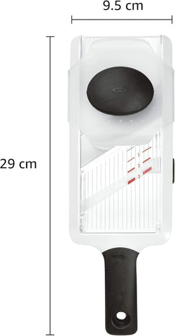 Stainless steel blade on OXO mandoline for durable use