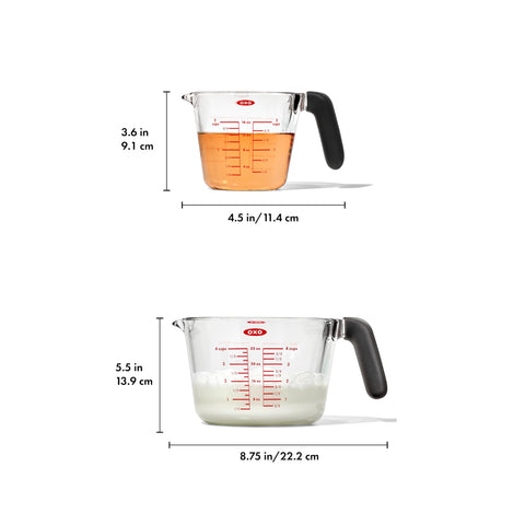 OXO Good Grips durable glass measuring cup tolerates temperature shifts from fridge to microwave.