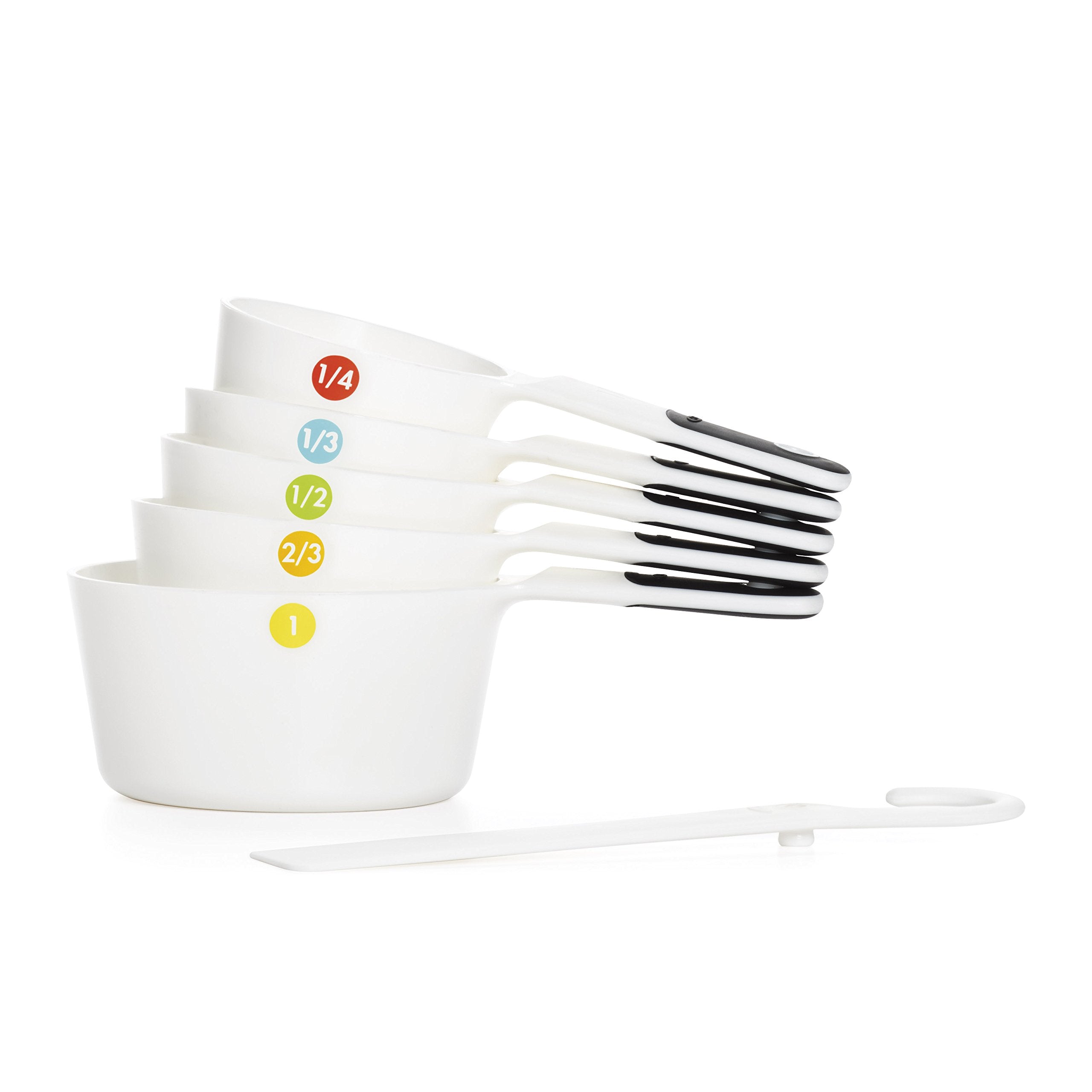 OXO Good Grips set includes scraper with hook for leveling and hanging storage