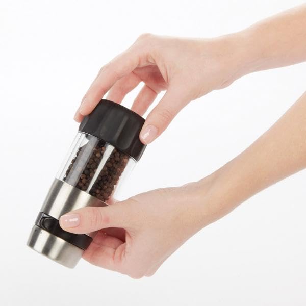 OXO Good Grips Mess-Free Pepper Grinder rests flat for easy upside-down refilling