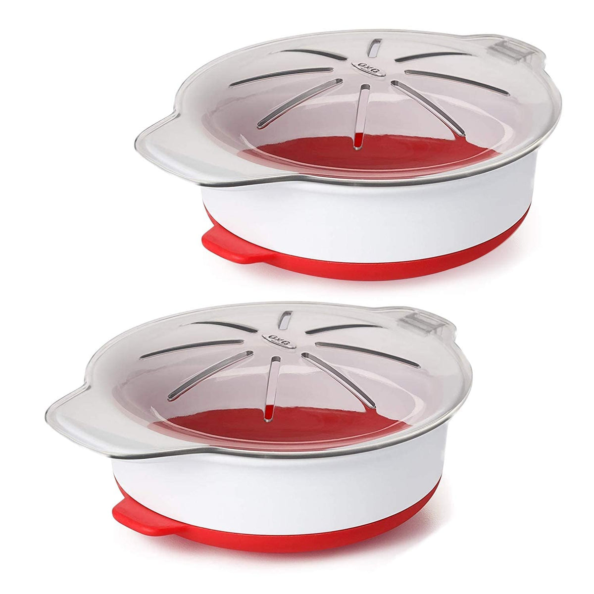 OXO Good Grips Microwave Egg Cooker 2-pack front view, compact for quick breakfasts.