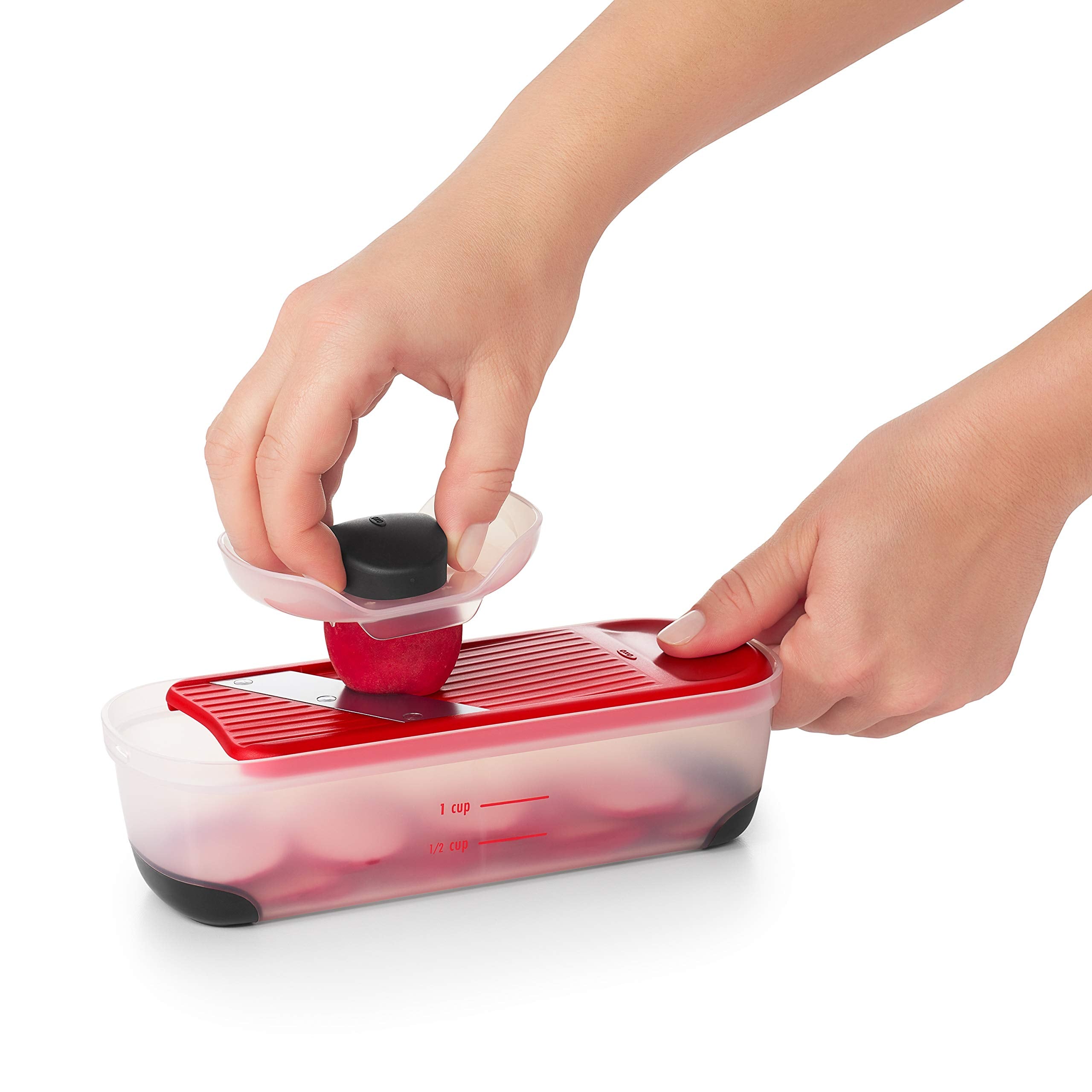 OXO Good Grips Mini Grate & Slice Set sharp blades close-up showing precision.