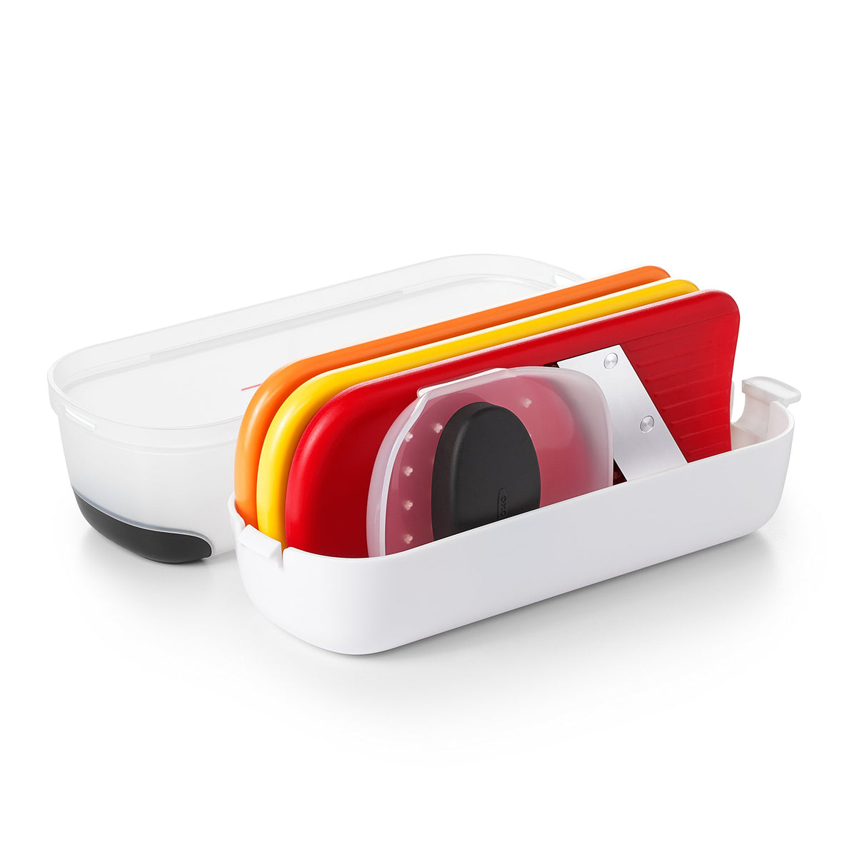 OXO Good Grips Mini Grate & Slice Set front view for compact kitchen prep.