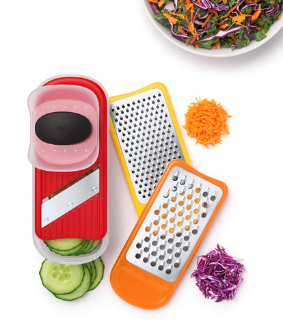 OXO Good Grips Mini Grate & Slice Set measuring container doubles as a storage lid.
