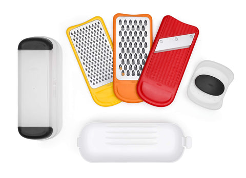 OXO Good Grips Mini Grate & Slice Set non-slip feet ensure stable countertop use.
