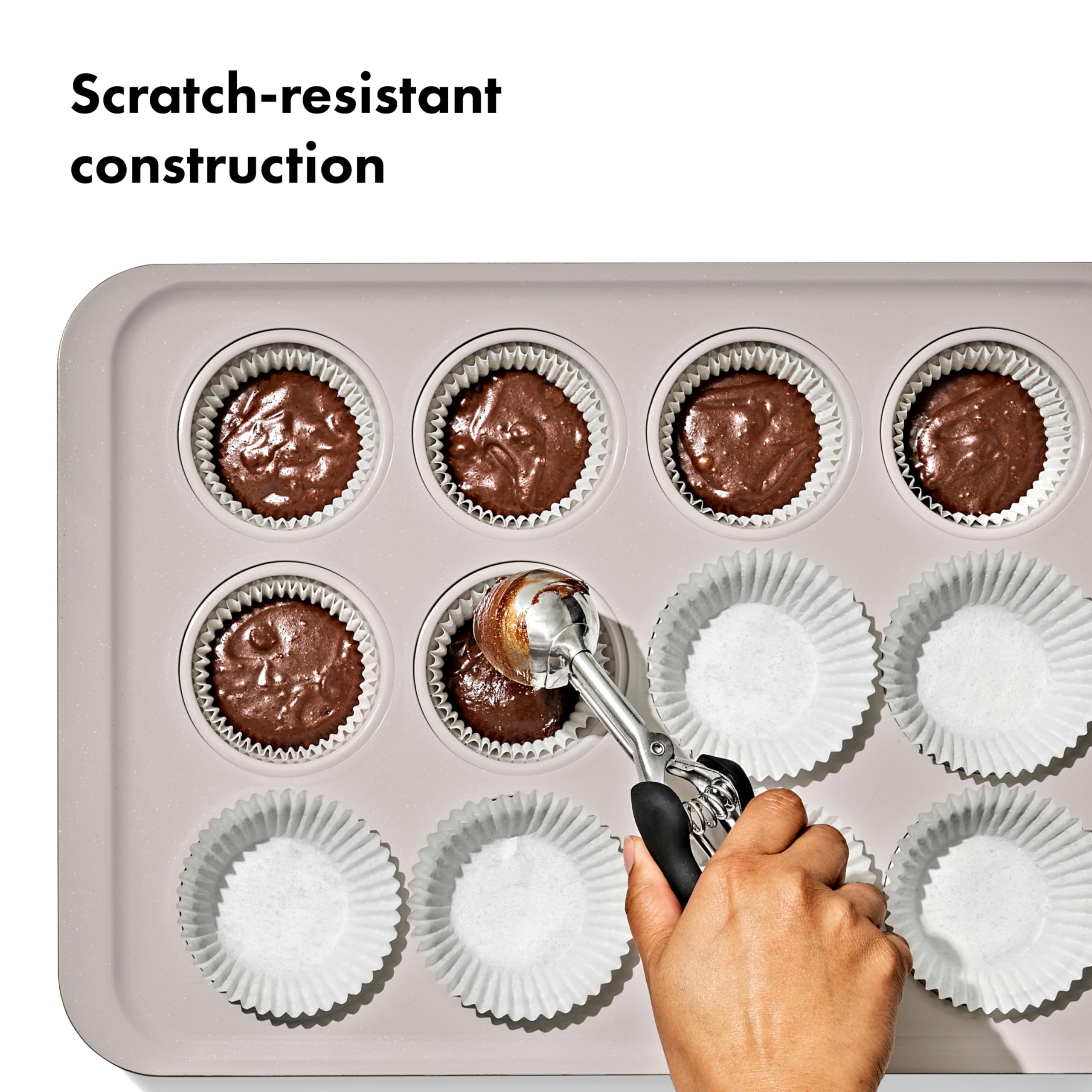OXO Good Grips storm blue muffin pan, ceramic non-stick coating detail