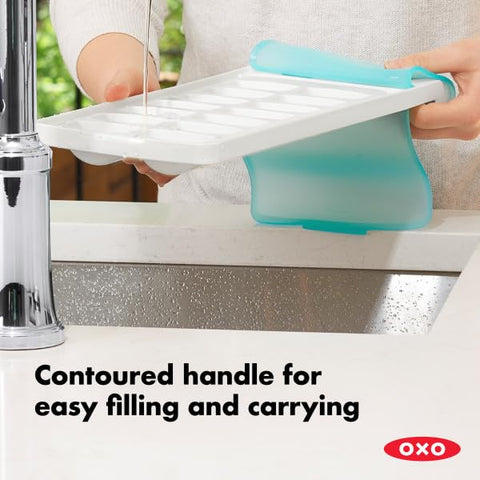 OXO Good Grips No-Spill Tray stacked with other items to show space saving.