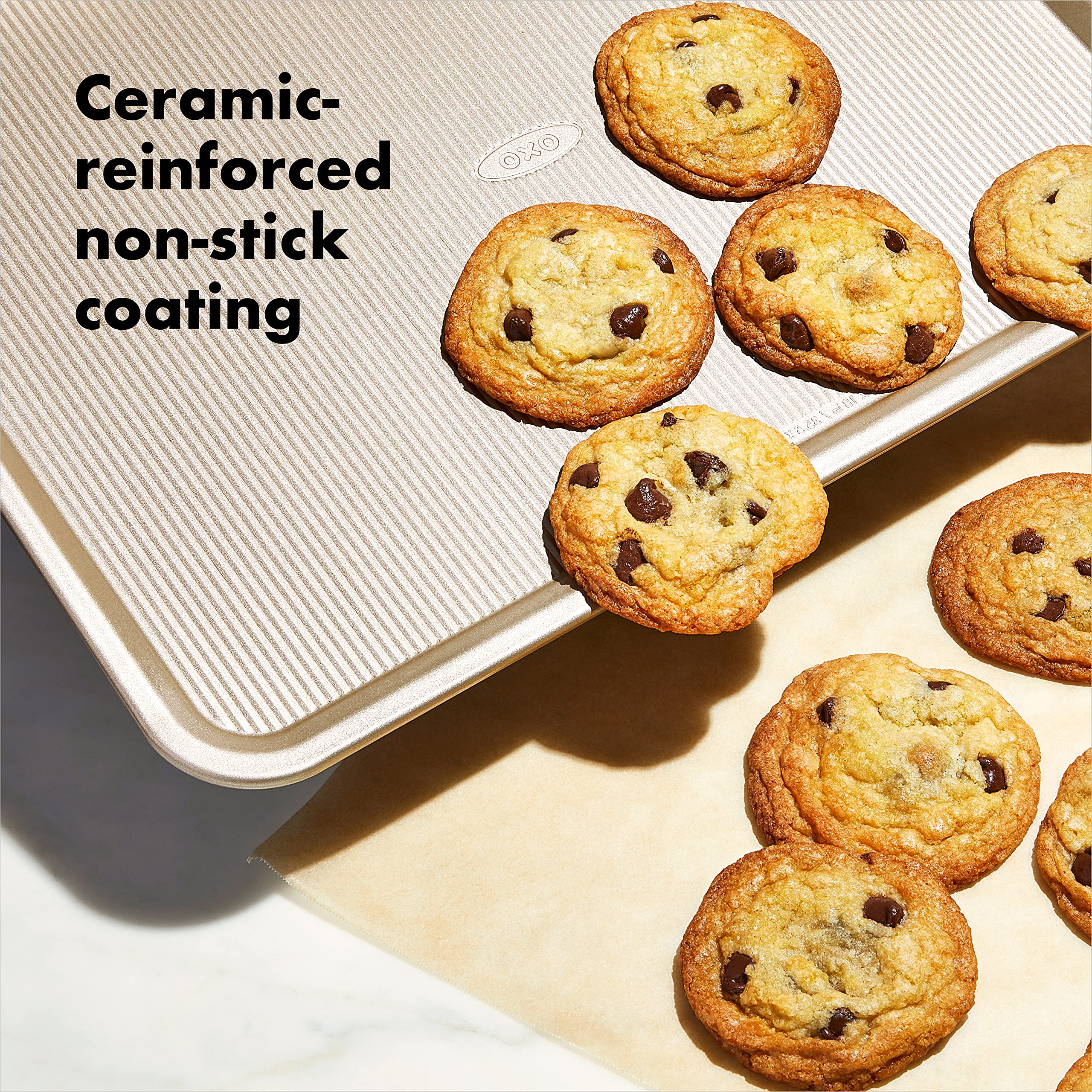 OXO Good Grips cookie sheet textured surface promoting air flow