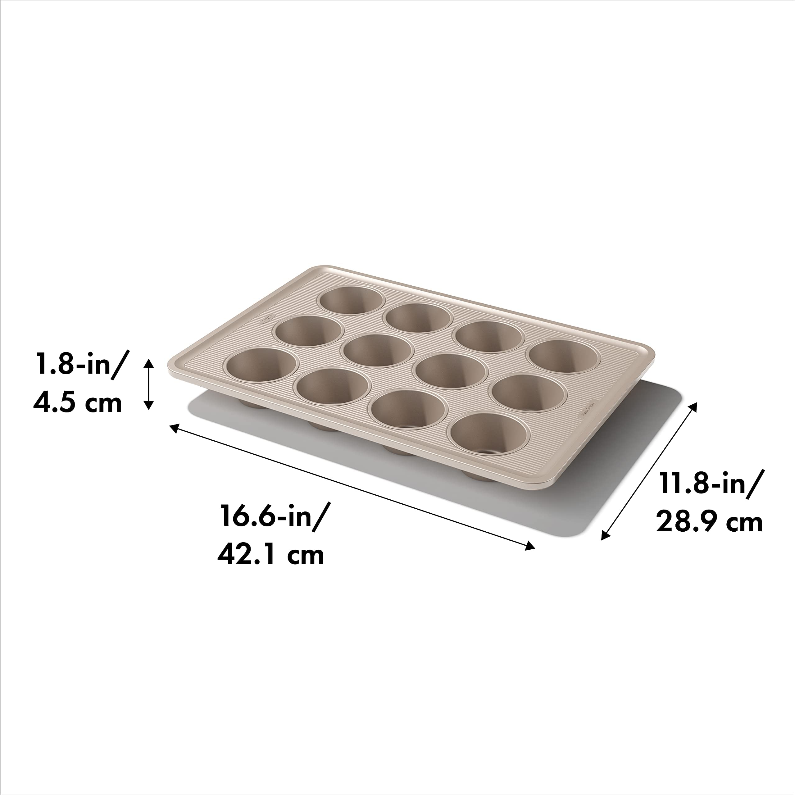 OXO Good Grips Non-Stick Pro muffin pan coating close-up shows scratch-resistant surface for longevity.