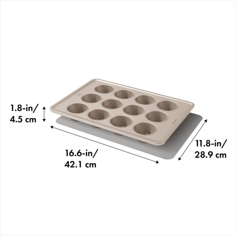 OXO Good Grips Non-Stick Pro muffin pan coating close-up shows scratch-resistant surface for longevity.