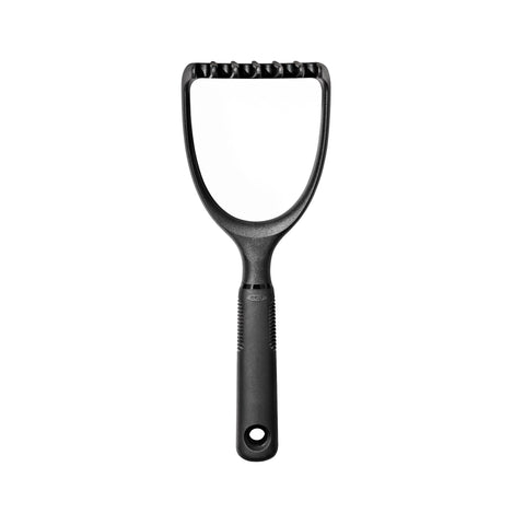 OXO Good Grips nylon potato masher, safe for non-stick cookware, ideal for potatoes and root vegetables.