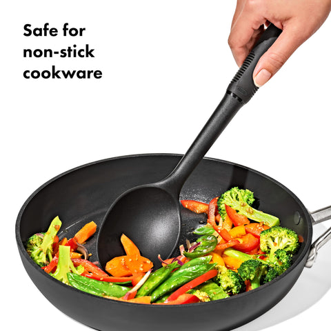 OXO Good Grips nylon slotted spoon for safe draining and non-stick care