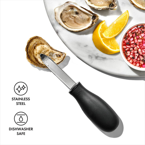 OXO Good Grips Oyster Knife shell opening action in use