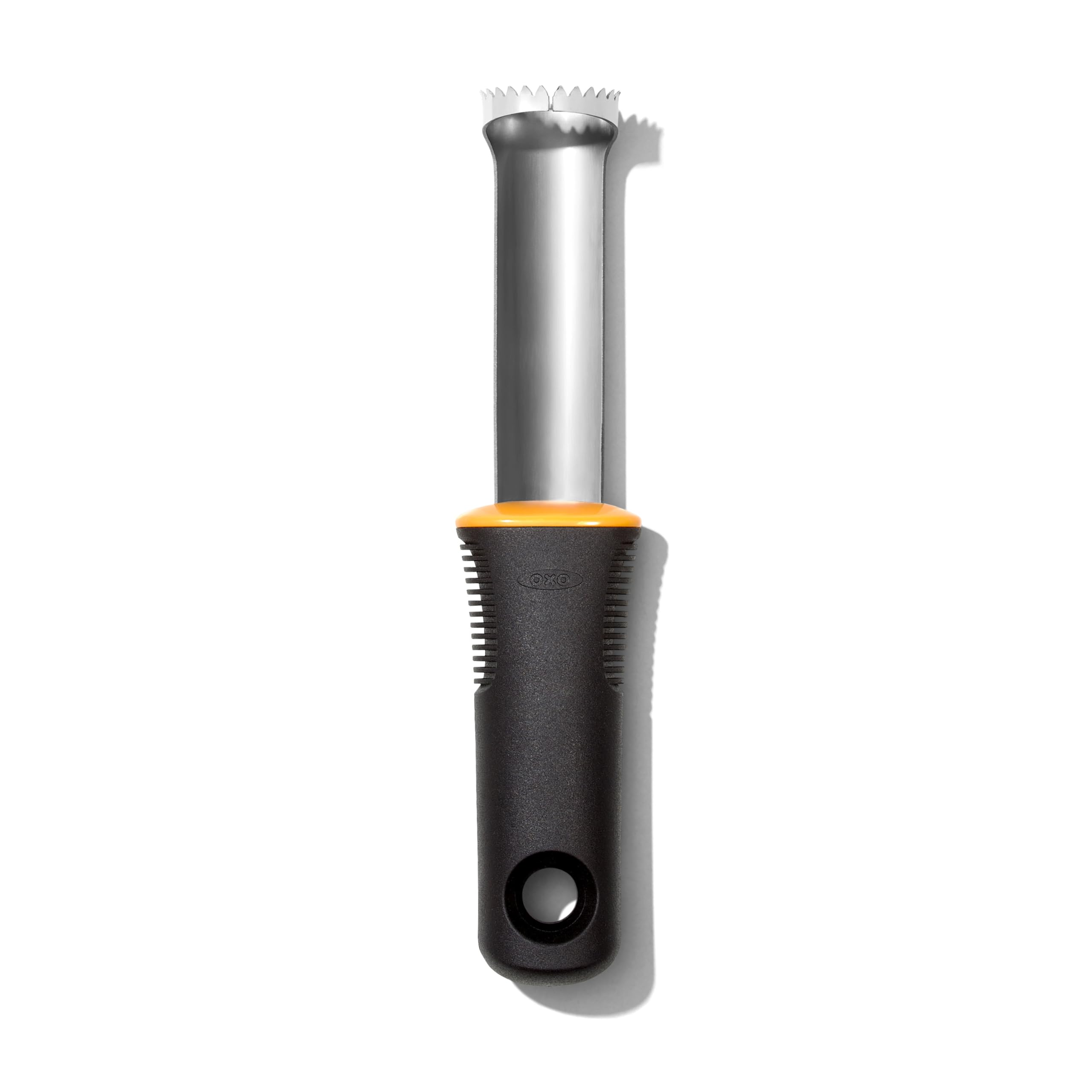 OXO Good Grips Peach Pitter front view with ergonomic handle for easy pit removal
