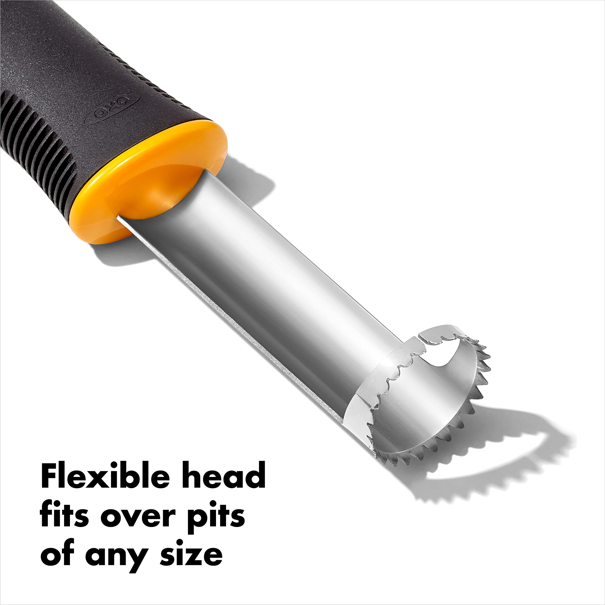 Soft non-slip grip on OXO Peach Pitter reducing hand fatigue