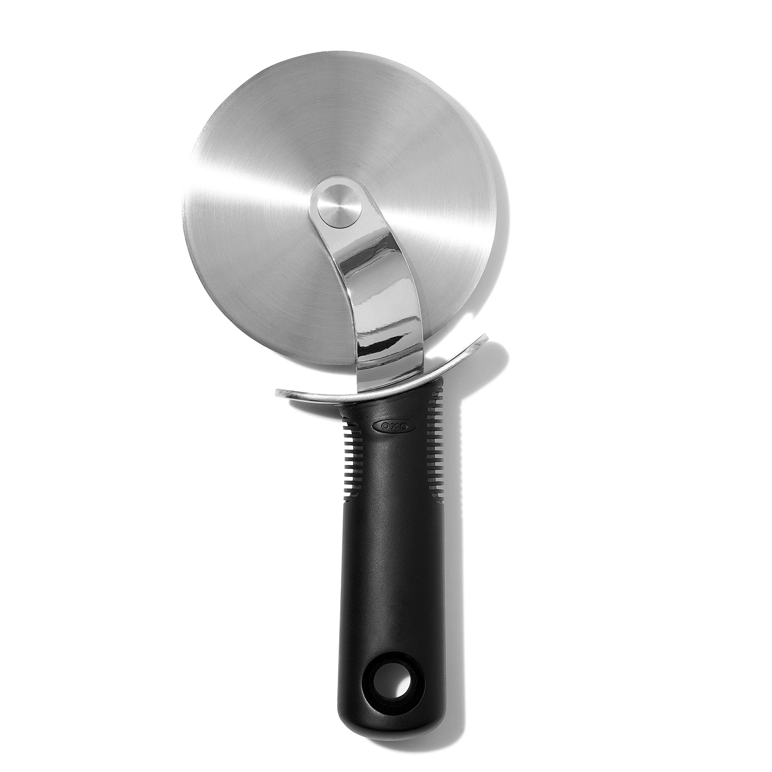 OXO Good Grips pizza wheel with large blade cuts thick crusts smoothly.
