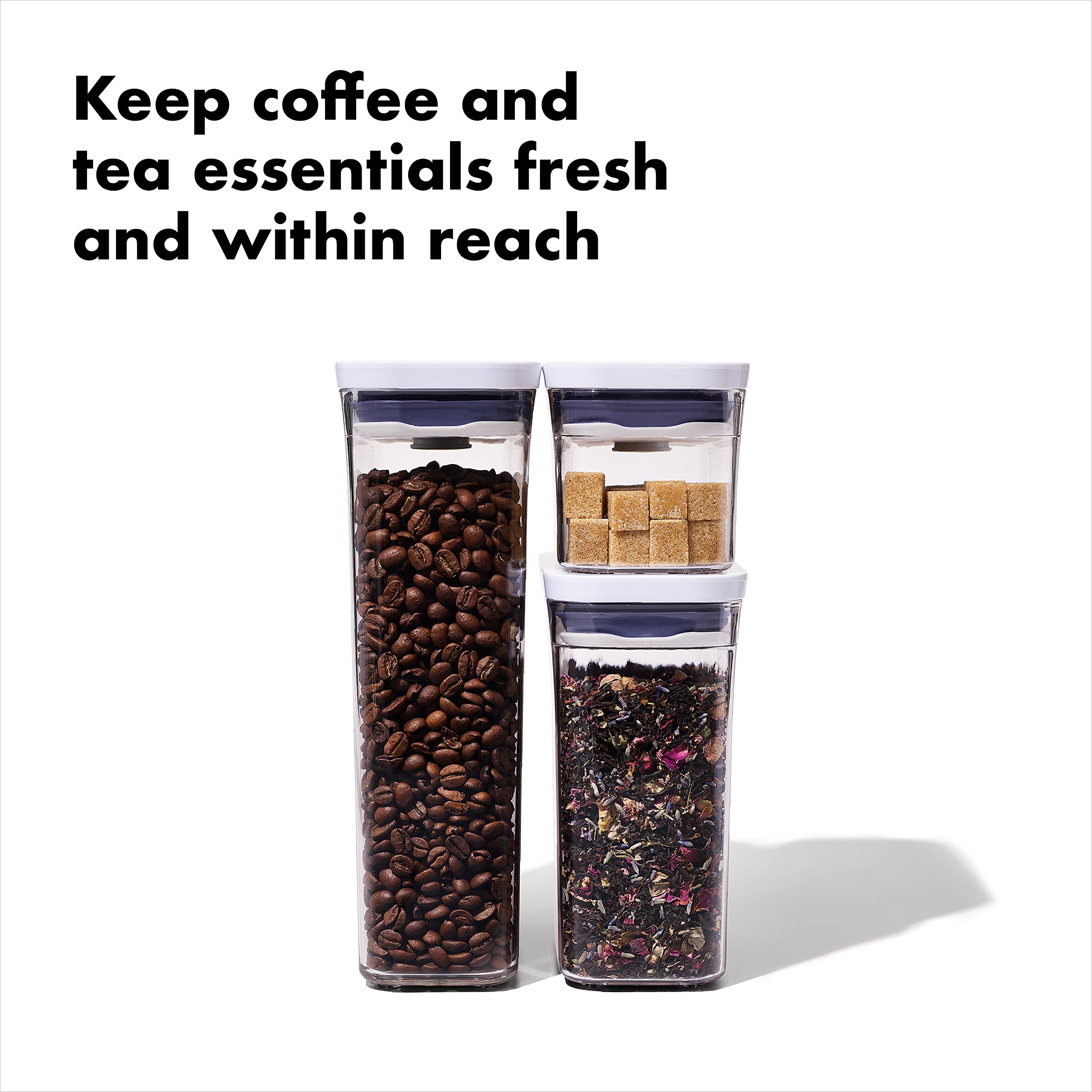 OXO POP 1.2 qt container ideal for coffee, pasta, and rice.