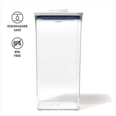 OXO POP airtight button seal doubles as lid handle.