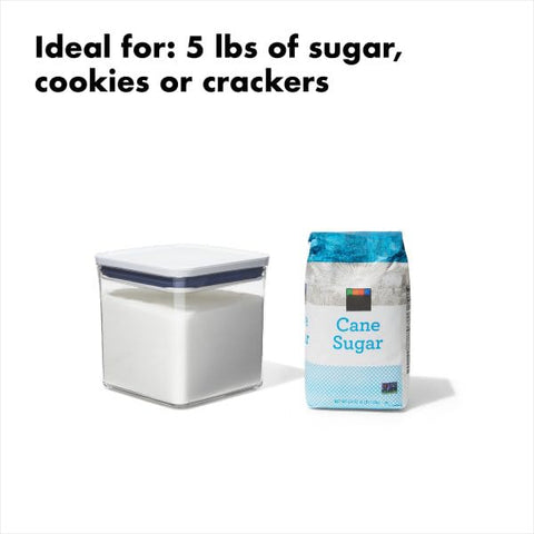 Curved corners allow smooth pouring from the square container