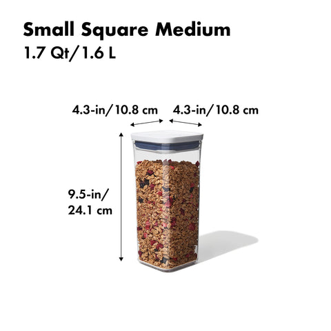 OXO POP container demonstrates stackable design for compact storage