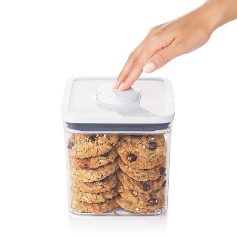 OXO Good Grips POP curved corners for smooth dispensing and handling.