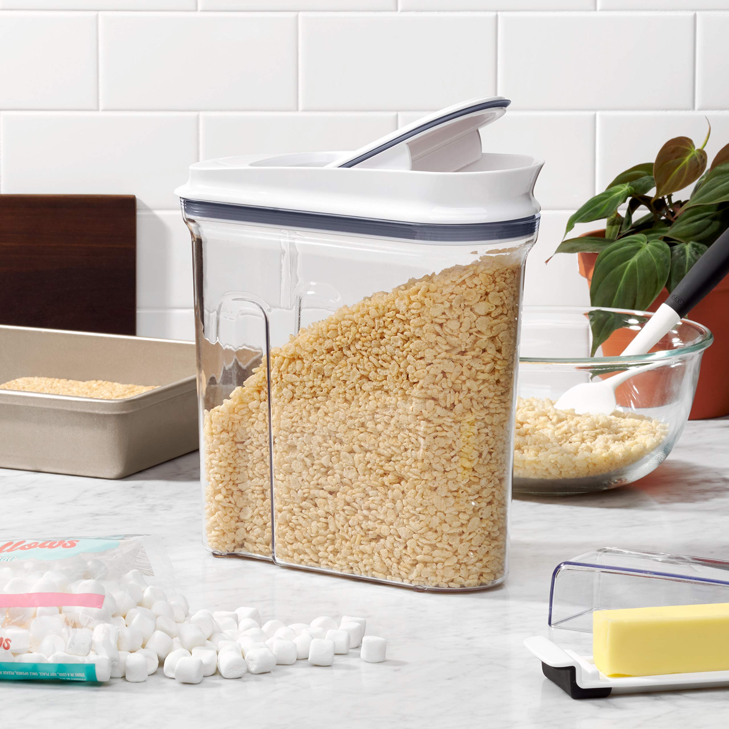 OXO POP container fits on countertops or in cabinets saving space