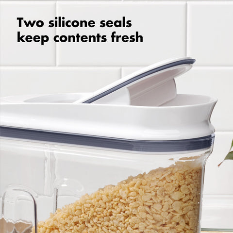 OXO rounded opening supports controlled pouring and neat counter storage