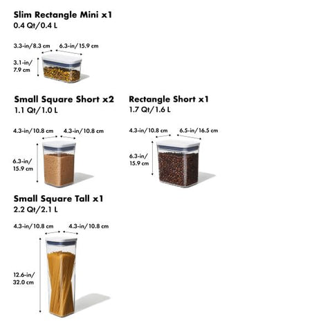 OXO Good Grips POP lids with accessories under lids for extra organization.