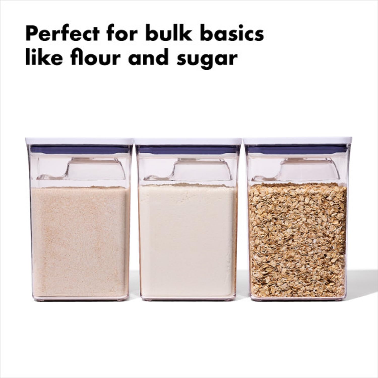OXO Good Grips POP lids with scoops attached for easy measuring.
