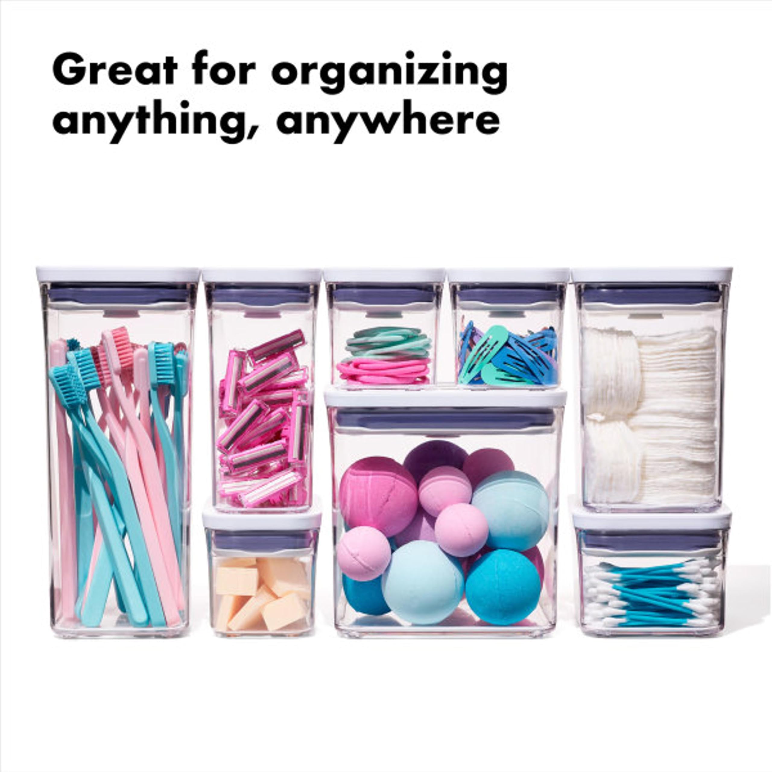 OXO Good Grips POP rectangle and square containers fit varied pantry shelves