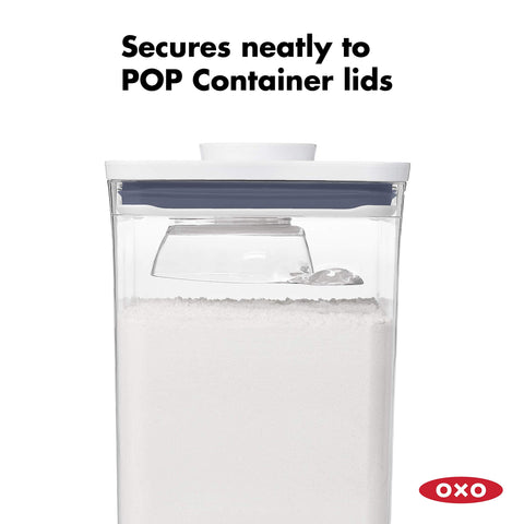 Durable, BPA-free scoop clips securely to a POP container lid.