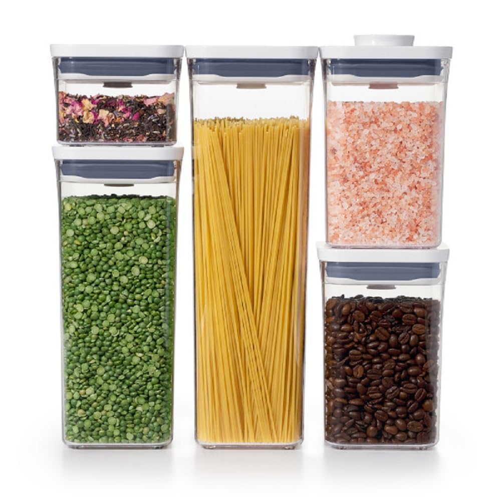 OXO Good Grips POP container seal button showing airtight storage.