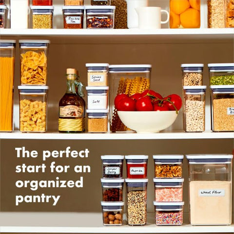 OXO Good Grips POP containers stacked for space-saving pantry organization.