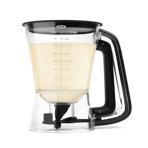 OXO Good Grips Precision Batter Dispenser with drip-free valve prevents drips during transfer.