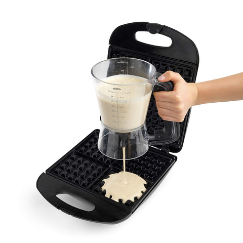 OXO Good Grips Precision Batter Dispenser lid doubles as a drip tray between squeezes.