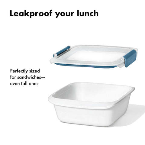 OXO Good Grips Prep & Go latch close-up highlighting secure seal for mess-free transport.